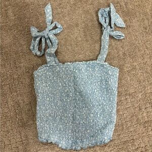 Abercrombie & Fitch Blue tie strap ruched tank top